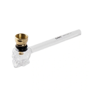 Трубка курительная D&K (стекло) "Череп" металл.чаша с сеточками на блистере 9см