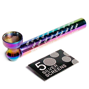 Трубка курительная D&K (стекло) "Пламя" металл.чаша с сеточками на блистере 9см