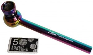 Трубка курительная D&K (стекло) "Перламутр" металл.чаша с сеточками на блистере 9см